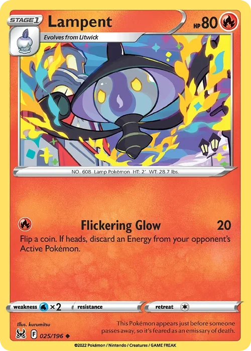 Lampent 25 Pokemon card from Lost Origin set