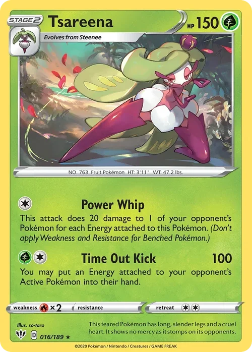 Tsareena 16 Pokemon card from Darkness Ablaze set