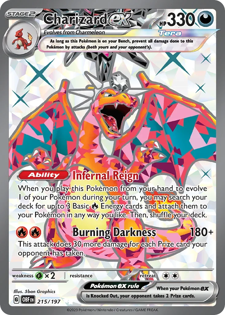 Charizard ex 215 Pokémon card from Obsidian Flames set