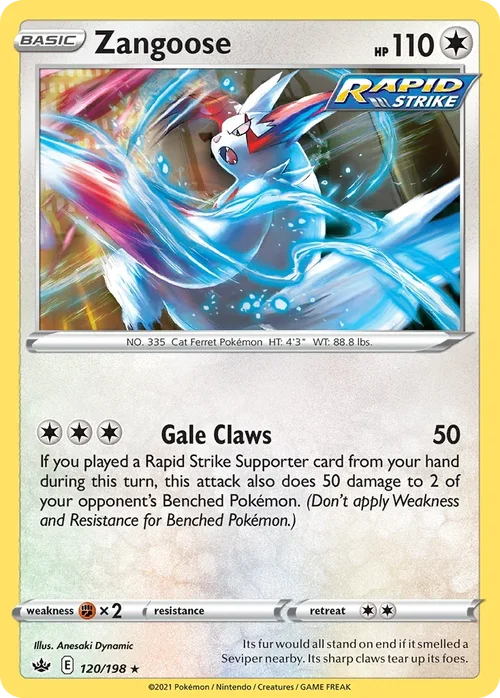 Zangoose 120 Pokemon card from Chilling Reign set