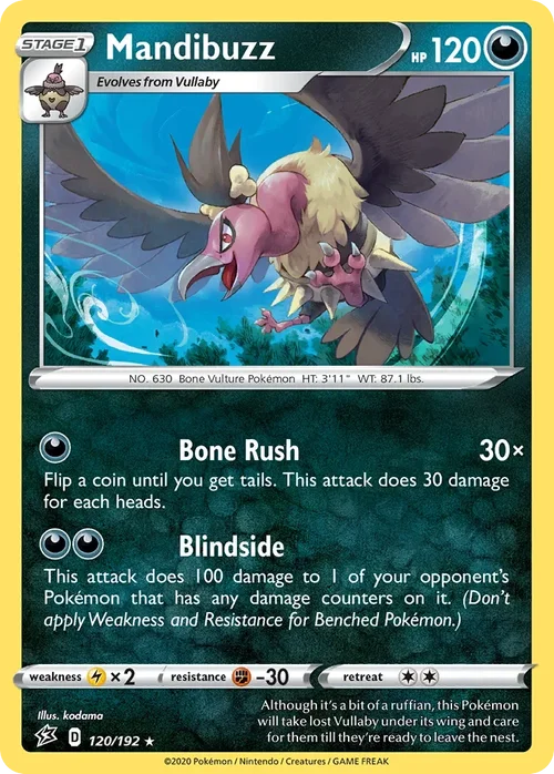 Mandibuzz 120 Pokemon card from Rebel Clash set