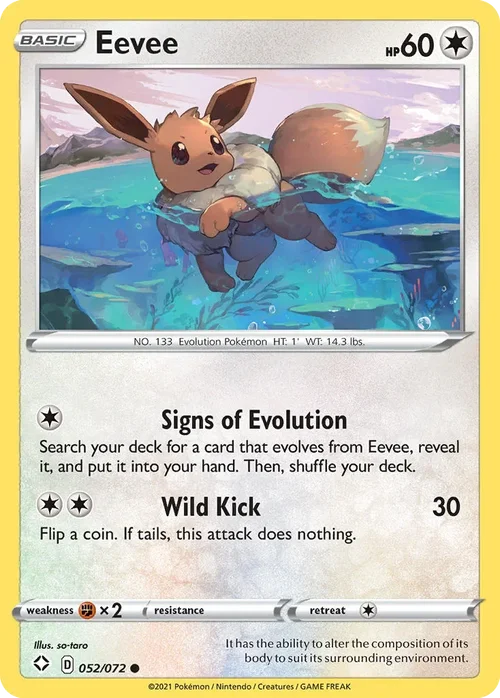 Eevee 52 Pokemon card from Shining Fates set