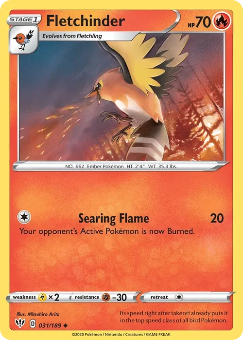 Fletchinder 31 Pokemon card from Darkness Ablaze set