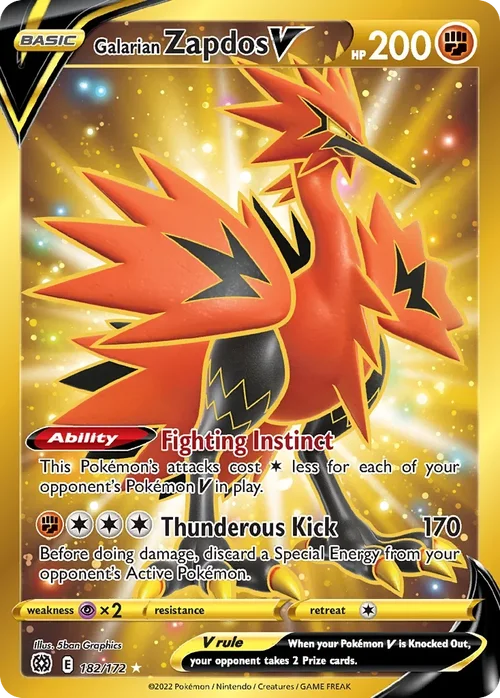 Galarian Zapdos V 182 Pokemon card from Brilliant Stars set