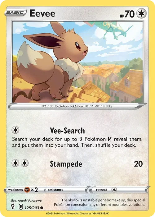 Eevee 125 Pokemon card from Evolving Skies set