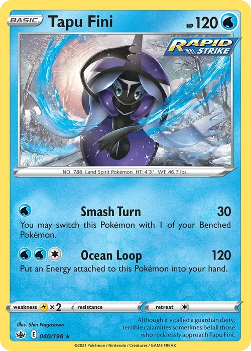 Tapu Fini 40 Pokemon card from Chilling Reign set