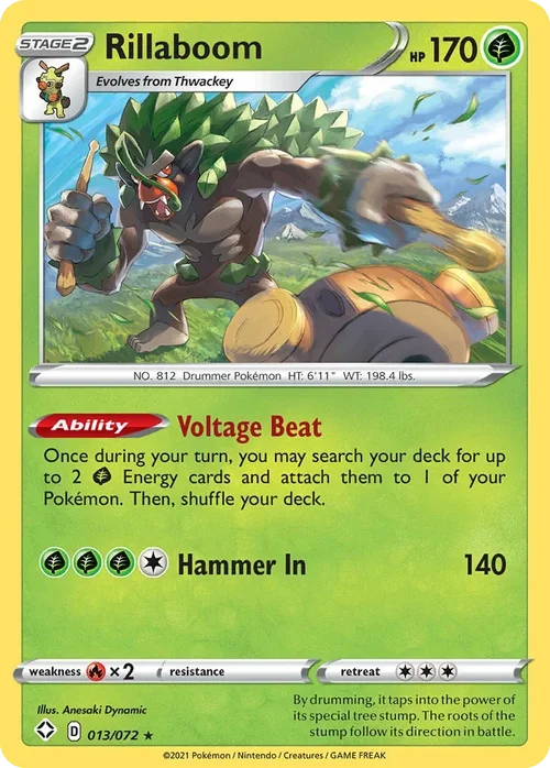 Rillaboom 13 Pokemon card from Shining Fates set