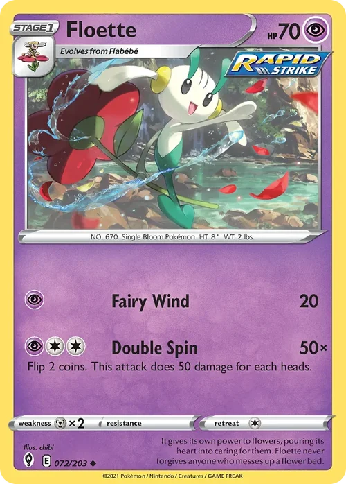 Floette 72 Pokemon card from Evolving Skies set
