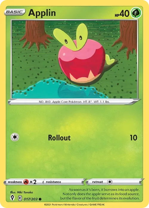 Applin 17 Pokemon card from Evolving Skies set