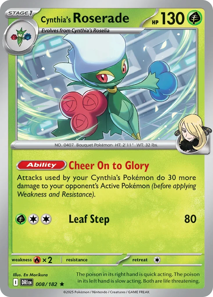 Cynthia's Roserade 8 Pokemon card from Destined Rivals set