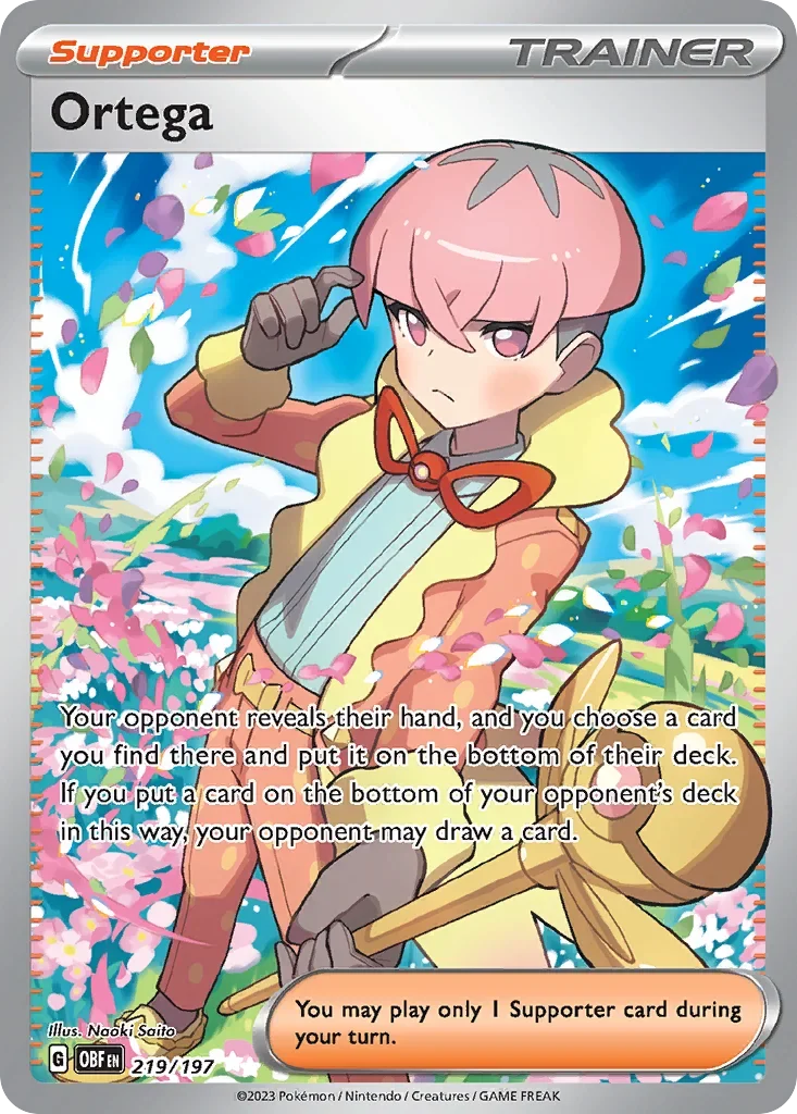 Ortega 219 Pokémon card from Obsidian Flames set