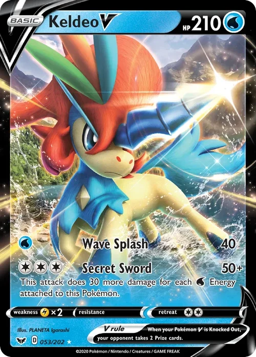 Keldeo V 53 Pokemon card from Sword & Shield set