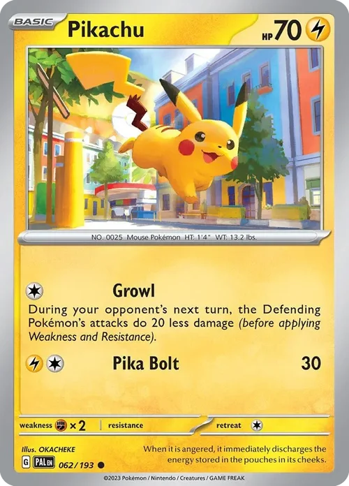 Pikachu 62 Pokemon card from Paldea Evolved set
