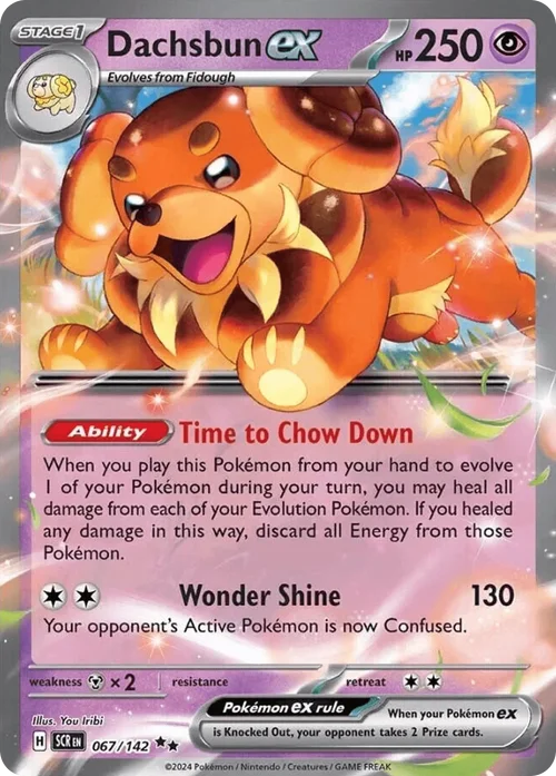 Dachsbun ex 67 Pokemon card from Stellar Crown set