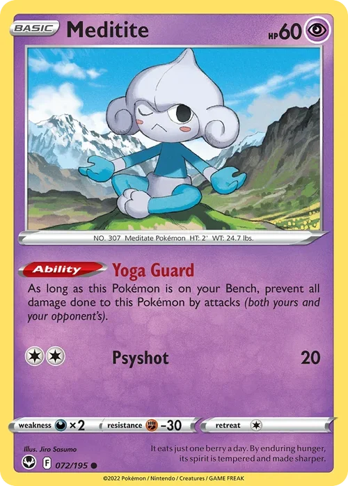 Meditite 72 Pokemon card from Silver Tempest set