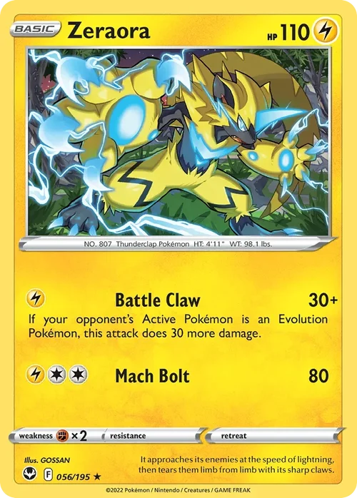 Zeraora 56 Pokemon card from Silver Tempest set
