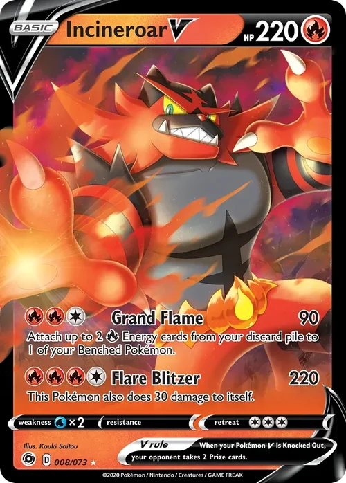 Incineroar V 8 Pokemon card from Champion's Path set