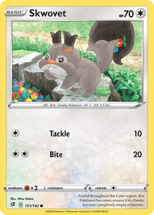 Skwovet 151 Pokemon card from Rebel Clash set