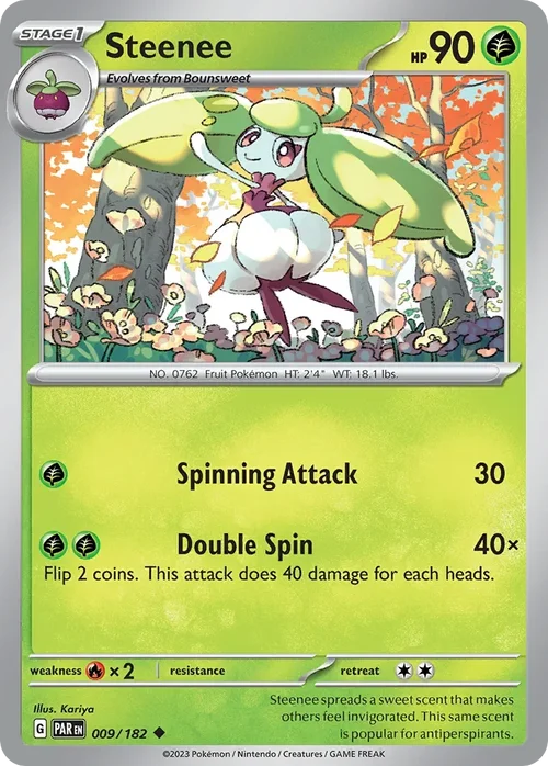 Steenee 9 Pokemon card from Paradox Rift set