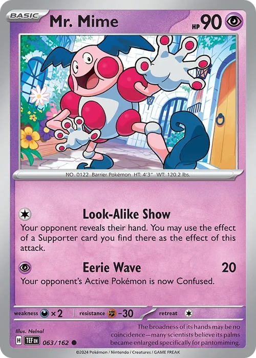 Mr. Mime 63 Pokemon card from Temporal Forces set