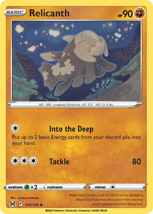 Relicanth 101 Pokemon card from Lost Origin set