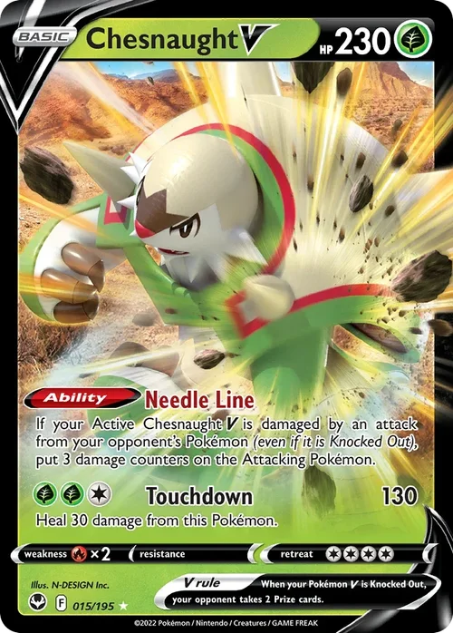 Chesnaught V 15 Pokemon card from Silver Tempest set