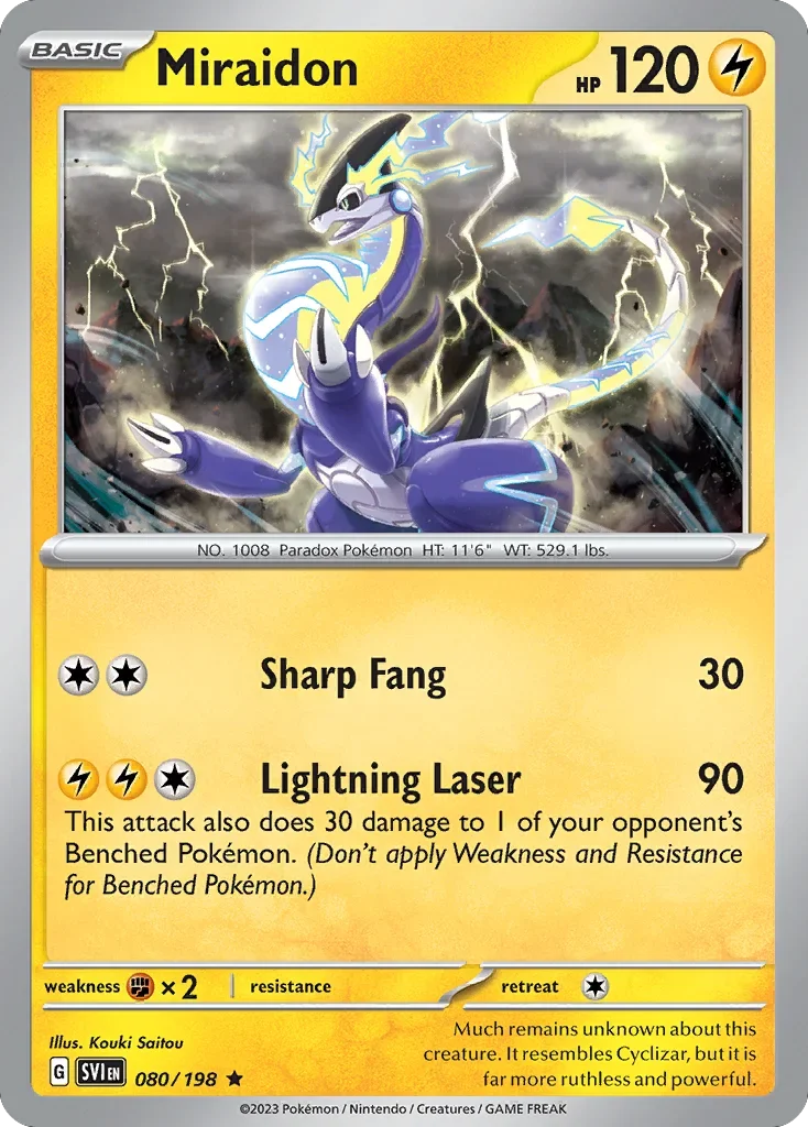 Miraidon 80 Pokemon card from Scarlet & Violet set