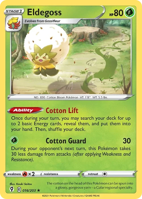 Eldegoss 16 Pokemon card from Evolving Skies set