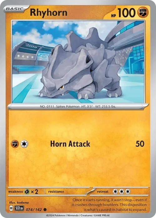 Rhyhorn 74 Pokemon card from Stellar Crown set