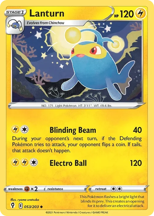Lanturn 53 Pokemon card from Evolving Skies set
