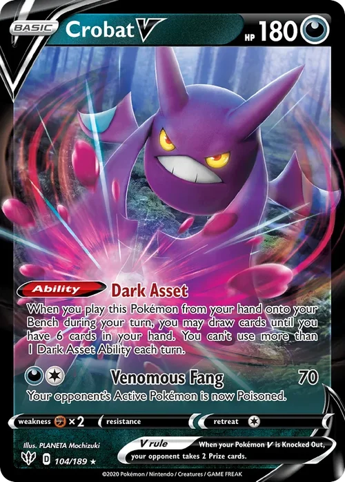 Crobat V 104 Pokemon card from Darkness Ablaze set