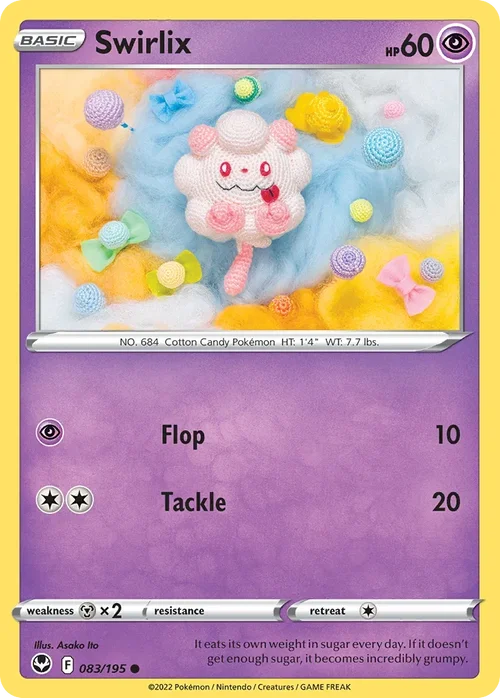Swirlix 83 Pokemon card from Silver Tempest set