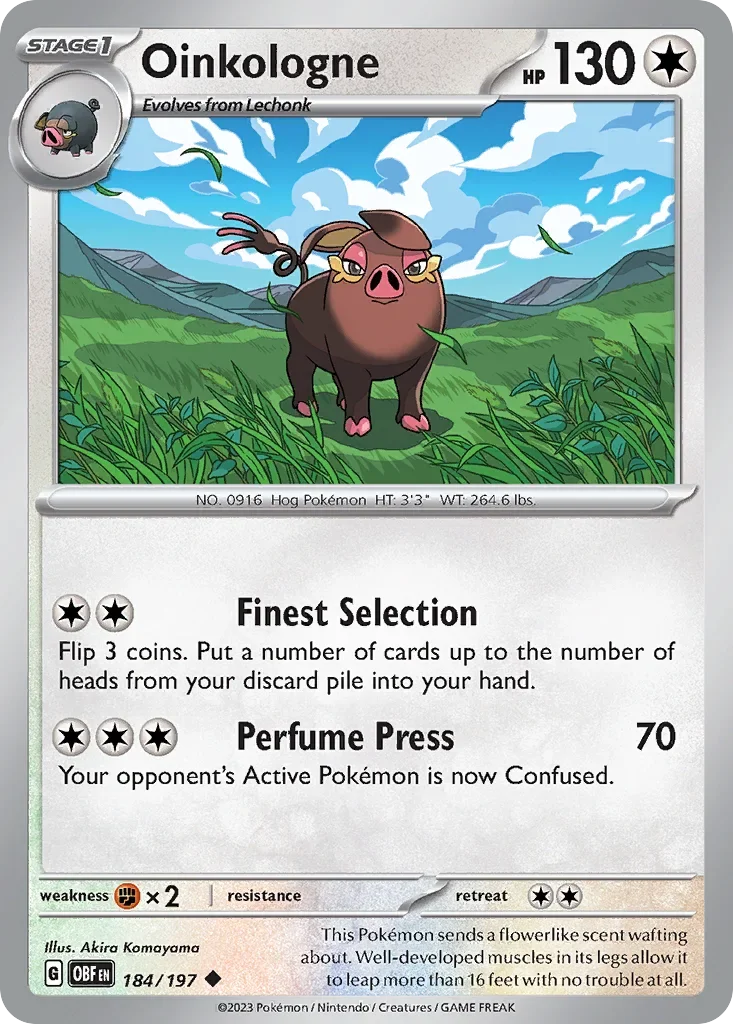 Oinkologne 184 Pokémon card from Obsidian Flames set