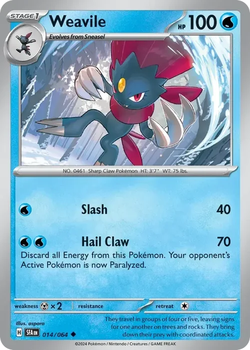 Weavile 14 Pokemon card from Shrouded Fable set