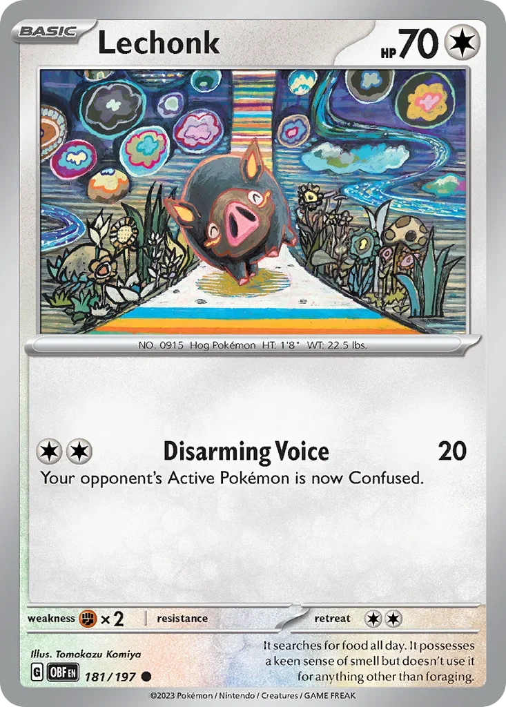Lechonk 181 Pokémon card from Obsidian Flames set
