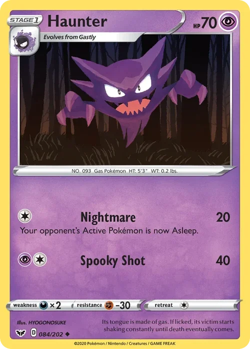 Haunter 84 Pokemon card from Sword & Shield set