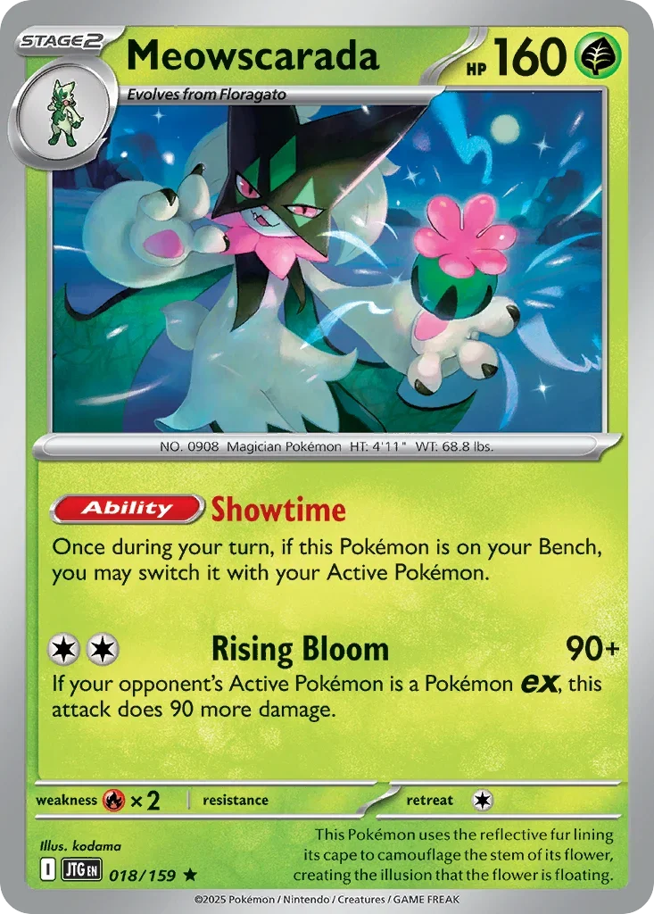 Meowscarada 18 Pokémon card from JTG set