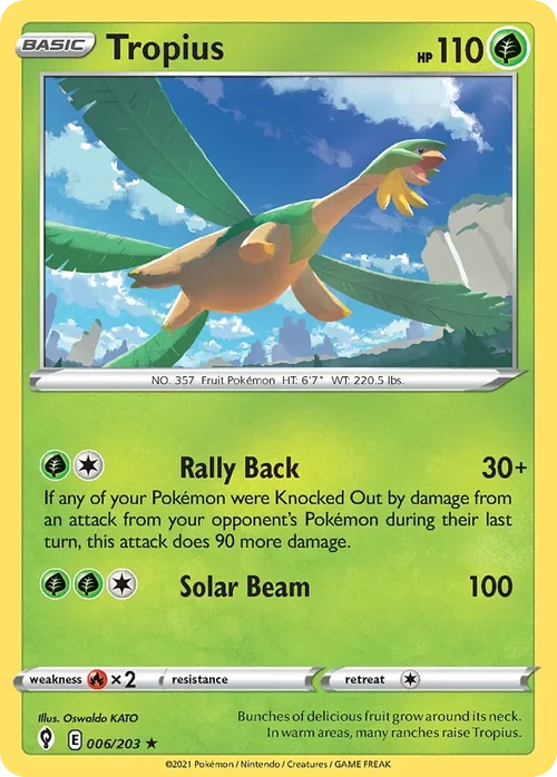 Tropius 6 Pokemon card from Evolving Skies set