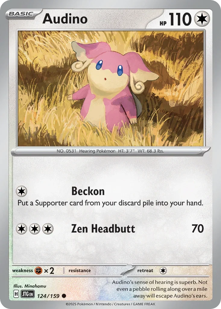 Audino 124 Pokémon card from JTG set