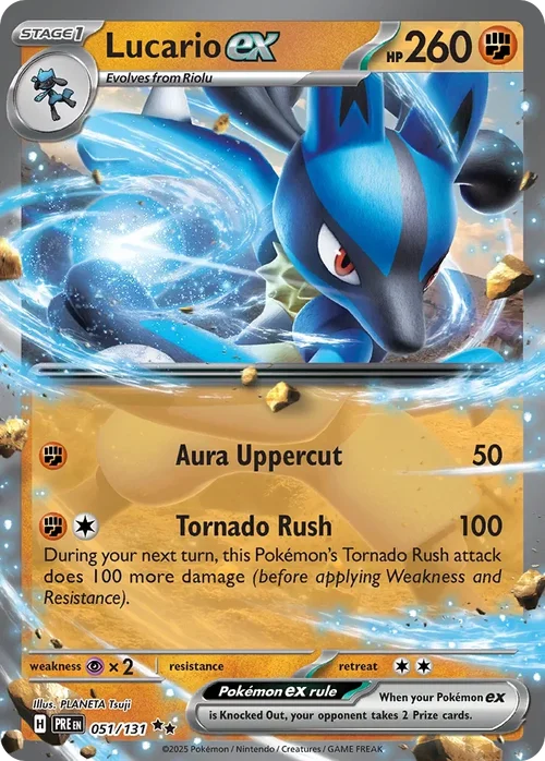 Lucario ex 51 Pokemon card from Prismatic Evolutions set