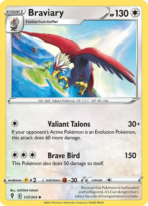 Braviary 137 Pokemon card from Evolving Skies set