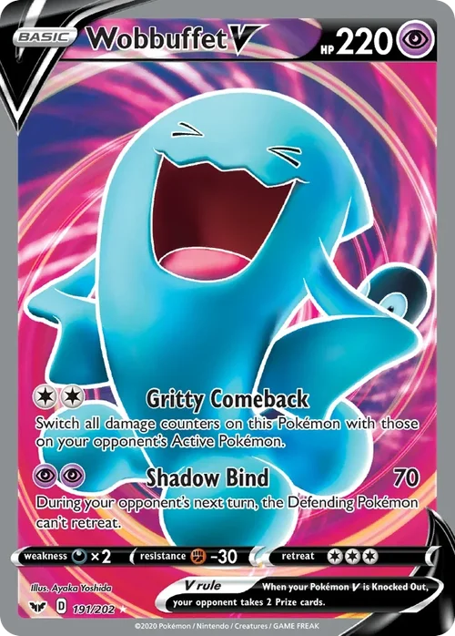 Wobbuffet V 191 Pokemon card from Sword & Shield set