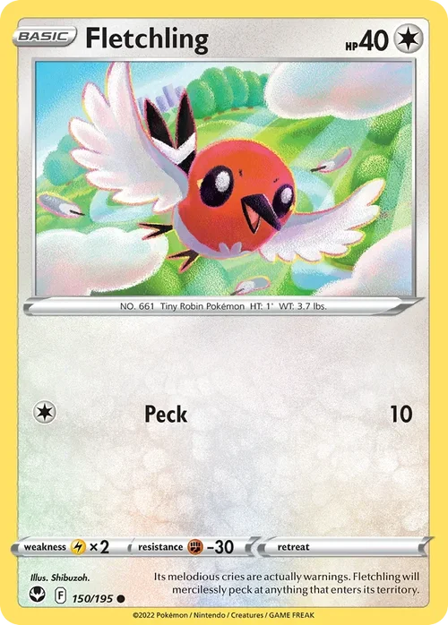 Fletchling 150 Pokemon card from Silver Tempest set