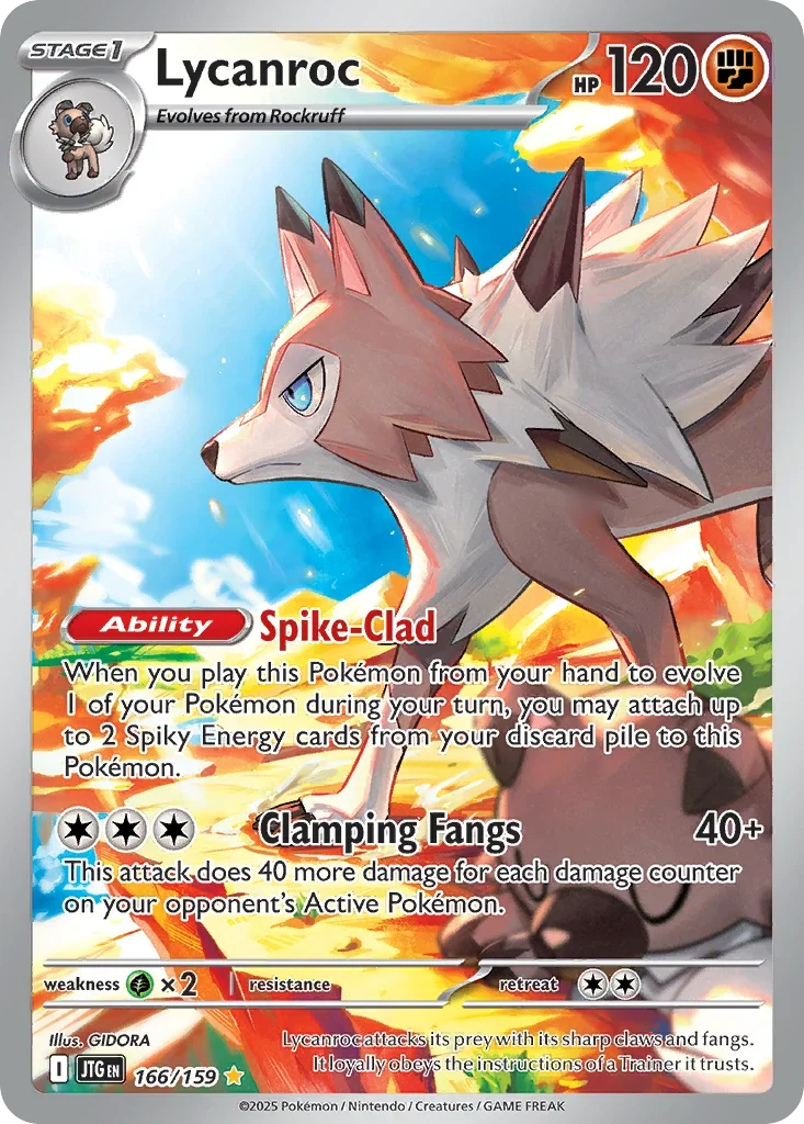 Lycanroc 166 Pokémon card from JTG set