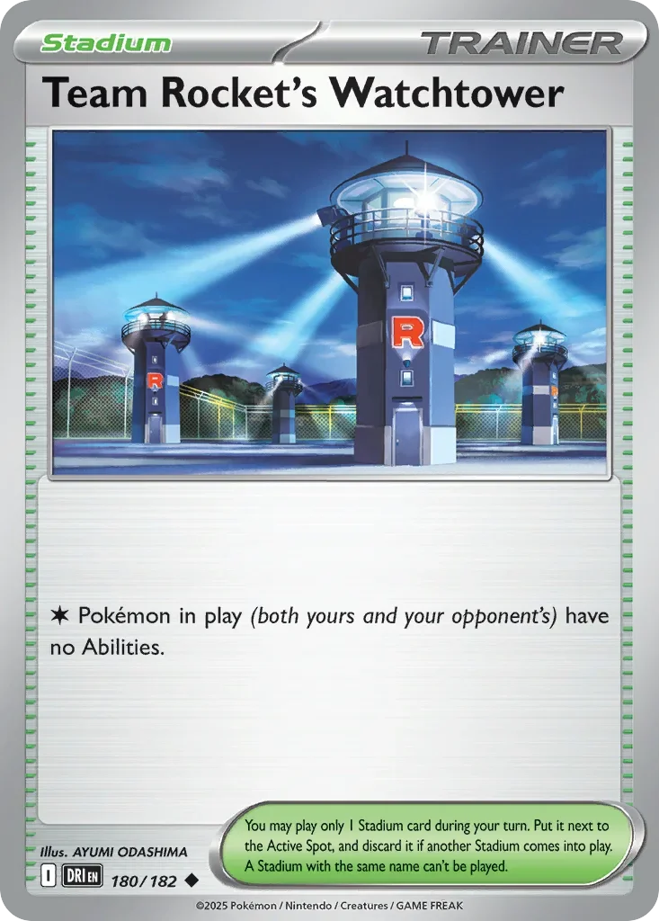Team Rocket's Watchtower 180 Pokemon card from Destined Rivals set