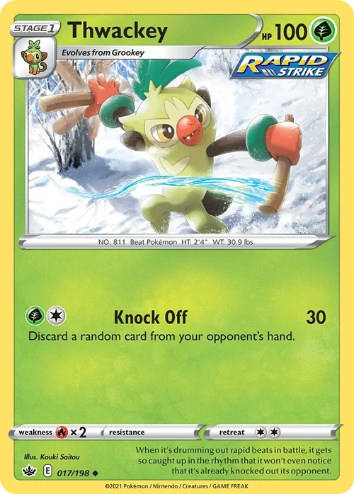 Thwackey 17 Pokemon card from Chilling Reign set