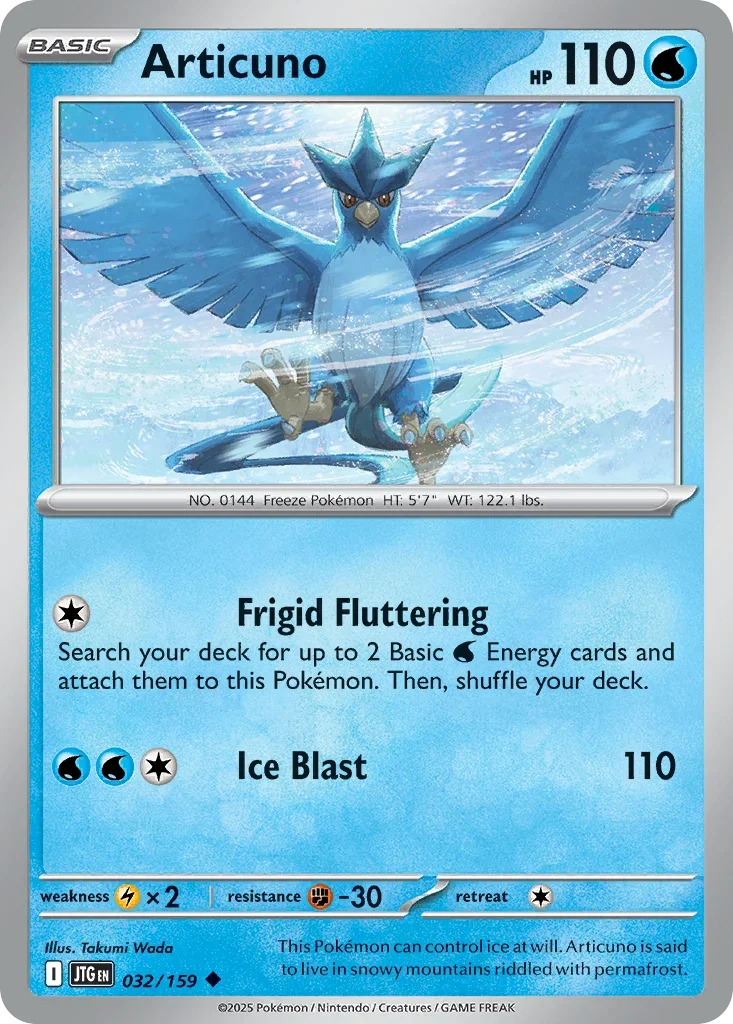 Articuno 32 Pokémon card from JTG set