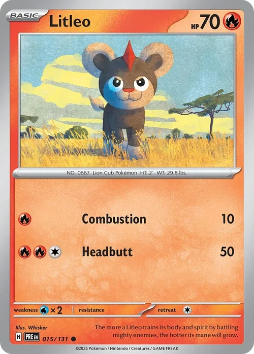 Litleo 15 Pokemon card from Prismatic Evolutions set