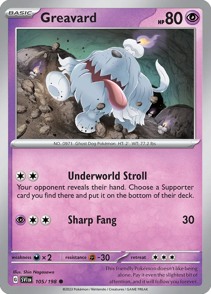 Greavard 105 Pokemon card from Scarlet & Violet set