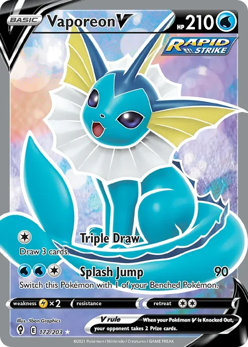 Vaporeon V 172 Pokemon card from Evolving Skies set